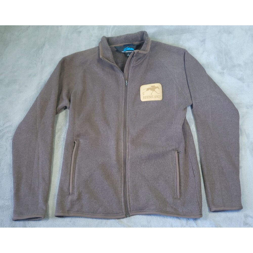 Keeneland Full Zip Fleece Mens Size Medium Brown Logo Patch Horse Racing